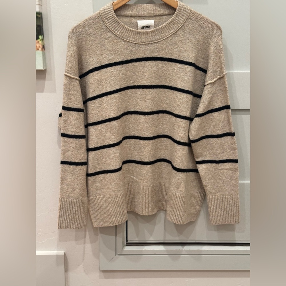 Aerie Beige and Black Striped Sweater